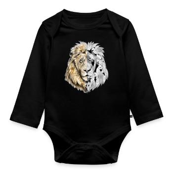 Un lion en or et motif - Body Bébé bio manches longues - noir - Devant