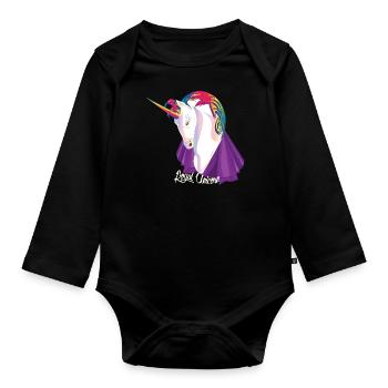 Königliches Rosa Einhorn mit Umhang - Baby Bio-Langarm-Body - Schwarz - Vorne