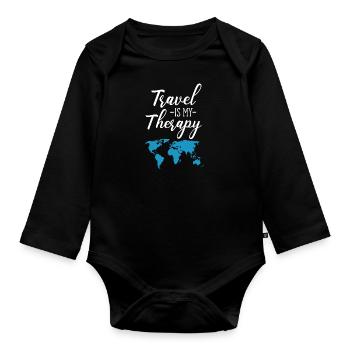Travel is my Therapy - Organic Longsleeve Baby Bodysuit - black - Front