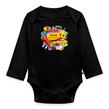 Kita graduates - Hello school, here I come! - Organic Longsleeve Baby Bodysuit - black - Front