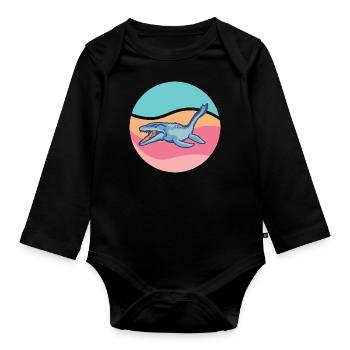 Tylosaurus dinosaur predator of the sea - Organic Longsleeve Baby Bodysuit - black - Front