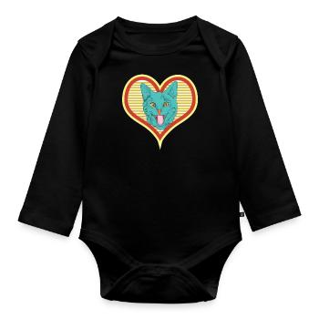 Cat's face sticks out its tongue - Organic Longsleeve Baby Bodysuit - black - Front