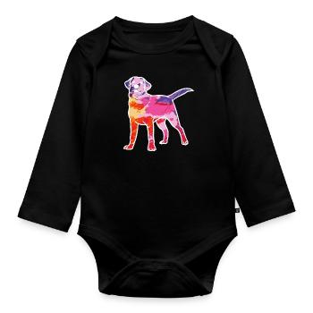 Regenbogen Labrador Retriever Hund Geschenk - Baby Bio-Langarm-Body - Schwarz - Vorne
