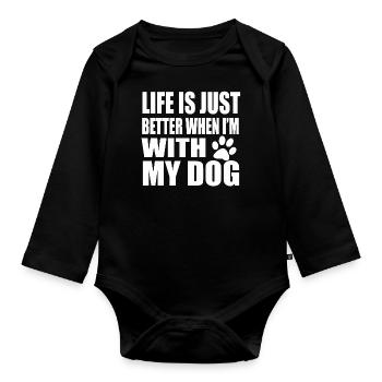 Spruch Hunde Hund Sprueche Hundesprueche Pfote - Baby Bio-Langarm-Body - Schwarz - Vorne