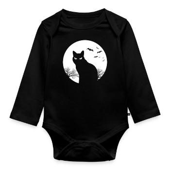Cat Halloween Moon Gift Pet Cats - Organic Longsleeve Baby Bodysuit - black - Front