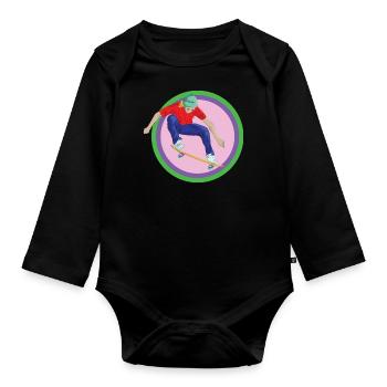 Skateboard Skater Halfpipe Stunt Backflip Board - Organic Longsleeve Baby Bodysuit - black - Front