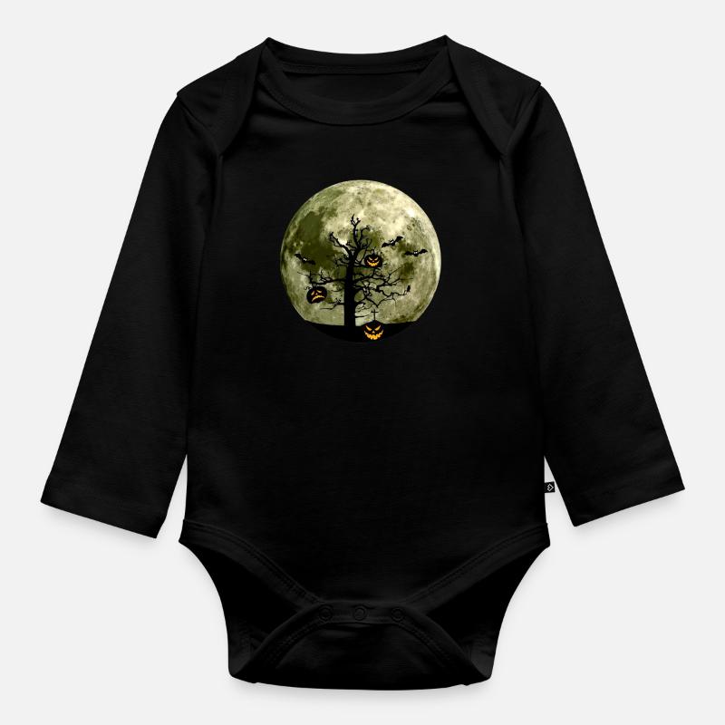 Scary evil shadow pumpkin tree moon bat - Organic Longsleeve Baby Bodysuit - black