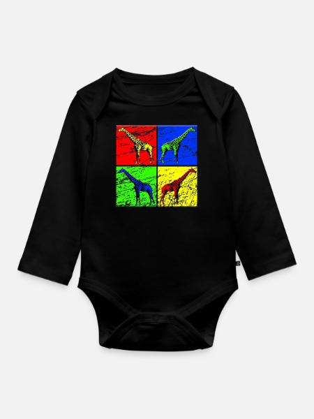Giraffe - Baby Bio-Langarm-Body - Schwarz