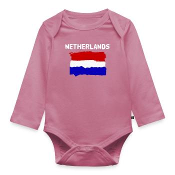 Bannière de dessin animé de drapeau néerlandais néerlandais - Body Bébé bio manches longues - mauve - Devant