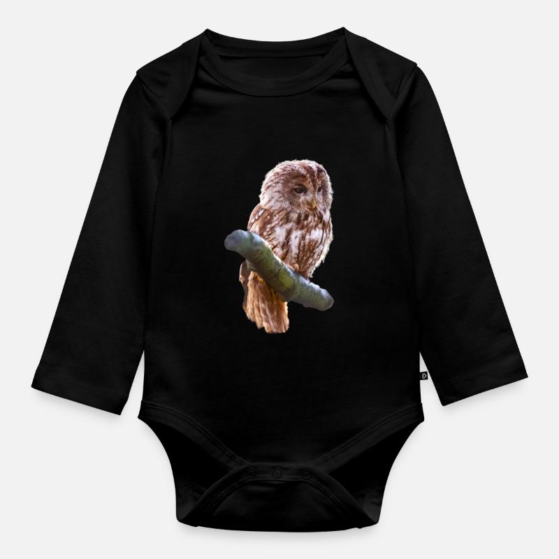 Eule - Baby Bio-Langarm-Body - Schwarz