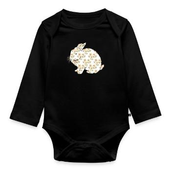 Hase Vintage Blumenmuster Retro Tier Shirt - Baby Bio-Langarm-Body - Schwarz - Vorne
