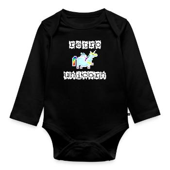 Pixel Einhorn Retro weisse Schrift - Baby Bio-Langarm-Body - Schwarz - Vorne