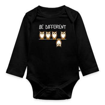 Être différent cadeau de hibou - Body Bébé bio manches longues - noir - Devant