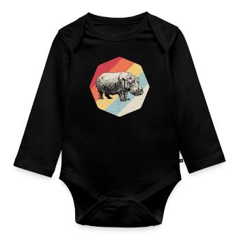 Hippopotamus Hippo Hippopotamus Hippo Gift - Organic Longsleeve Baby Bodysuit - black - Front