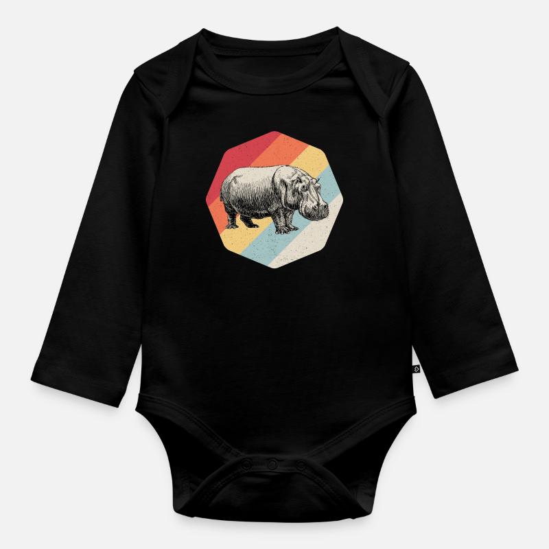 Nilpferd Hippo Hippopotamus Flusspferd Geschenk - Baby Bio-Langarm-Body - Schwarz