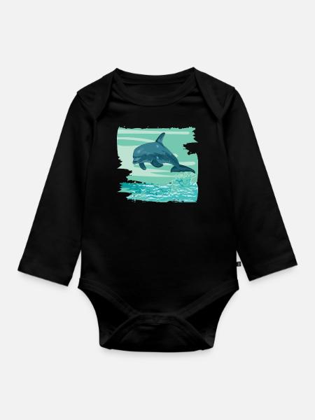 Delfin Tümmler Meeressäuger springt aus dem Meer - Baby Bio-Langarm-Body - Schwarz