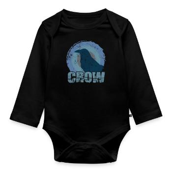 Rabe Silhouette Illustration - Baby Bio-Langarm-Body - Schwarz - Vorne