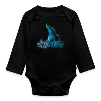 watercolor whale - Baby Bio-Langarm-Body - Schwarz - Vorne