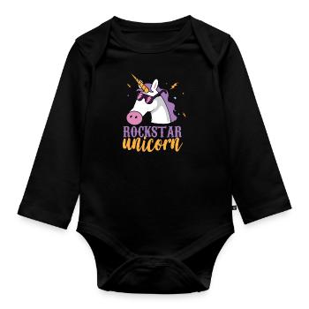Licorne Rainbow Rocker - Body Bébé bio manches longues - noir - Devant