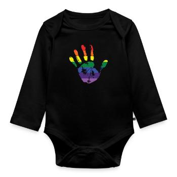 Empreinte de la main arc-en-ciel - Body Bébé bio manches longues - noir - Devant