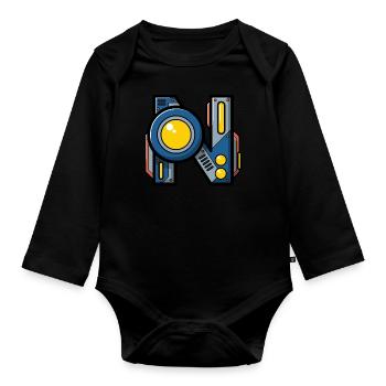 Buchstabe N Geschenk Name Roboter Technik nerd - Baby Bio-Langarm-Body - Schwarz - Vorne
