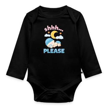 Shhh baby is sleeping sweet - Organic Longsleeve Baby Bodysuit - black - Front