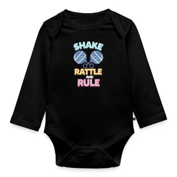 Cadeau hochet bébé - Body Bébé bio manches longues - noir - Devant