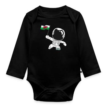 Wales astronaut Welsh Welsh flag gift - Organic Longsleeve Baby Bodysuit - black - Front