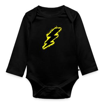 Bolt lightning yellow and black outline - Organic Longsleeve Baby Bodysuit - black - Front