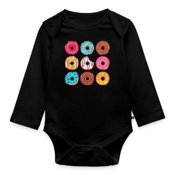 Donuts Confiserie Cookie Törtchen Kuchen Torten - Baby Bio-Langarm-Body - Schwarz - Vorne