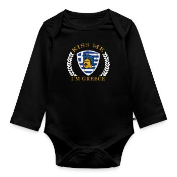 Greece kiss - Organic Longsleeve Baby Bodysuit - black - Front