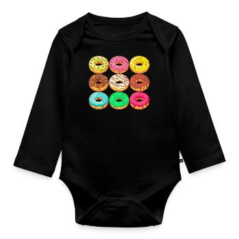 Donuts Confiserie Cookie Törtchen Kuchen torten - Baby Bio-Langarm-Body - Schwarz - Vorne