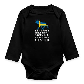 Ich muss nach Schweden - Stimmen im Kopf - Baby Bio-Langarm-Body - Schwarz - Vorne