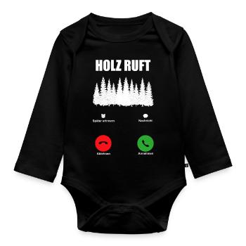 HOLZ SÄGE KETTENSÄGE GESCHENK WALD FÖRSTER BERUF - Baby Bio-Langarm-Body - Schwarz - Vorne