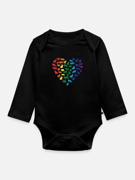 Tierliebe - Regenbogen Herz - Baby Bio-Langarm-Body - Schwarz