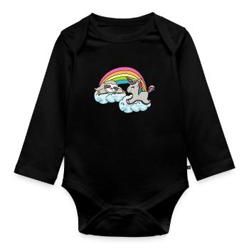 Unicorns sloth lover gift giftidea - Baby Bio-Langarm-Body - Schwarz - Vorne