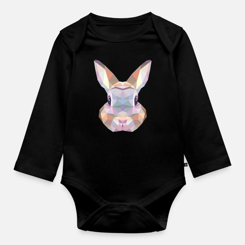Hase Polygon - Baby Bio-Langarm-Body - Schwarz