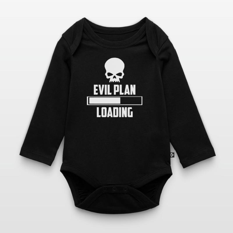 evil plan loading funny logo Organic Longsleeve Baby Bodysuit