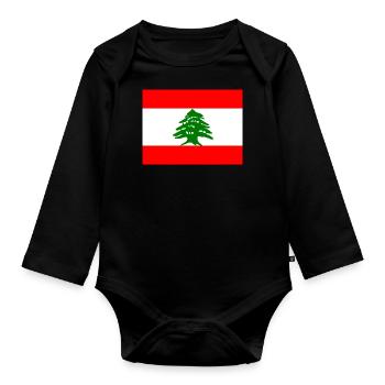 Flag of Lebanon (lb) - Organic Longsleeve Baby Bodysuit - black - Front