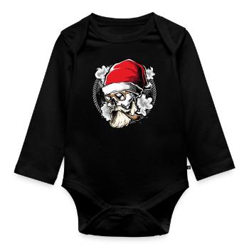 Weihnachten Weihnachtsmann Totenkopf Geschenk - Baby Bio-Langarm-Body - Schwarz - Vorne