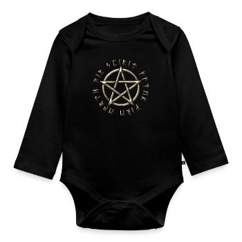 Runic Pentacle, pentagram, protection, runes - Organic Longsleeve Baby Bodysuit - black - Front