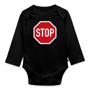 STOP - Organic Longsleeve Baby Bodysuit - black - Front