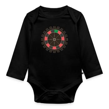 Roulette Croupier Casino Jackpot Kugel Einsatz - Baby Bio-Langarm-Body - Schwarz - Vorne