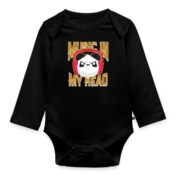 Musik Panda Kopfhörer - Baby Bio-Langarm-Body - Schwarz - Vorne