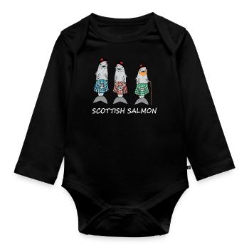 Schottischer Lachs für Fischliebhaber - schottisches Geschenk - Baby Bio-Langarm-Body - Schwarz - Vorne