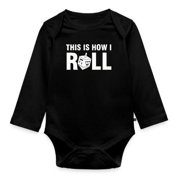 Top Roll - Excellente idée-cadeau Juifs, Chanuka - Body Bébé bio manches longues - noir - Devant
