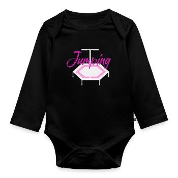 jumping trampoline girl jumping jump tramp gift - Organic Longsleeve Baby Bodysuit - black - Front