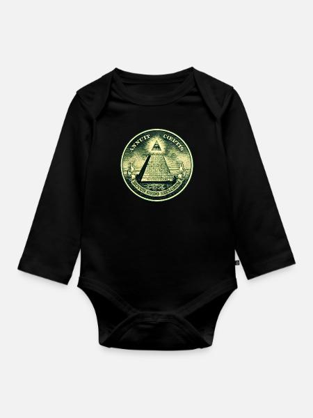 Allsehendes Auge Gottes - Pyramide - Dollar - USA - Baby Bio-Langarm-Body - Schwarz