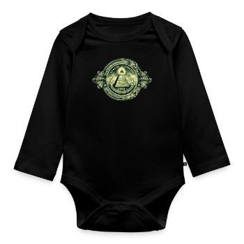 œil qui voit tout de Dieu, dollar, maçonnique - Body Bébé bio manches longues - noir - Devant