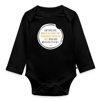 Depression Pizza black-yellow - Organic Longsleeve Baby Bodysuit - black - Front